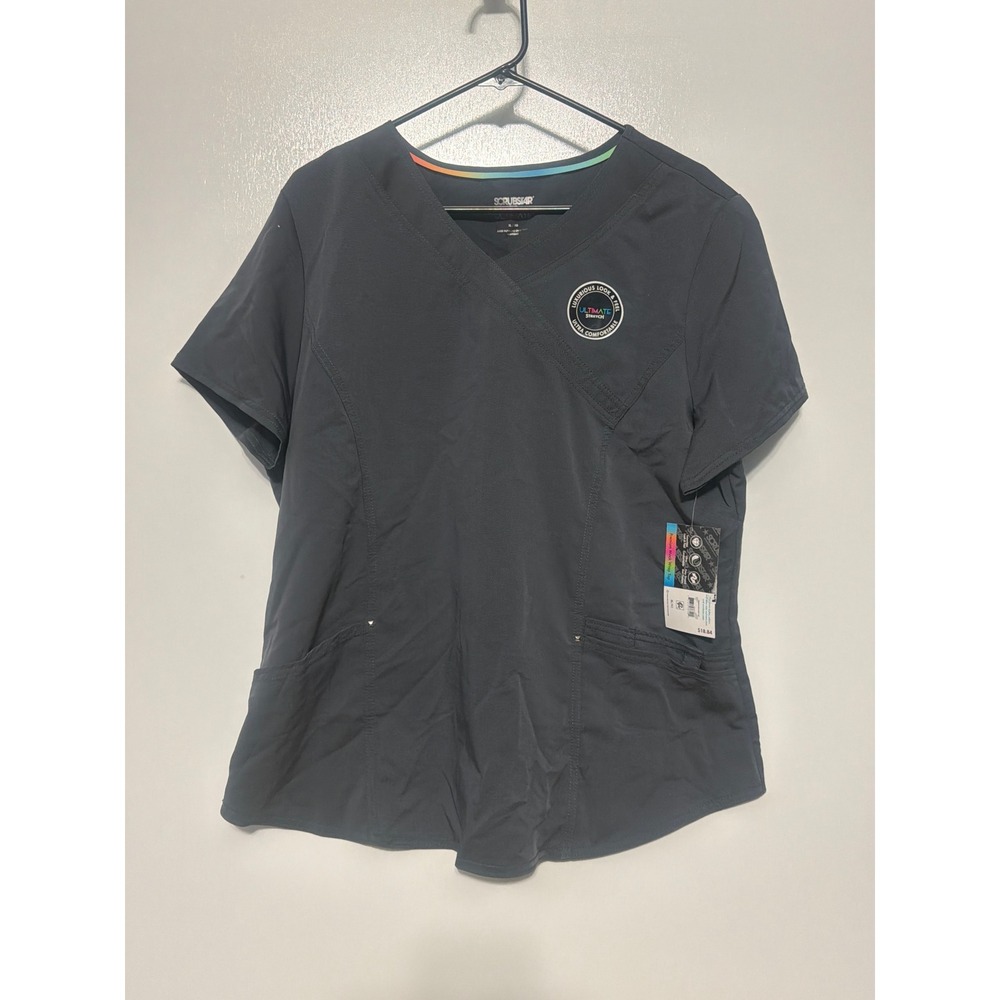 Scrubstar Ultimate Stretch Premium Mock Wrap Top Pewter Gray XL